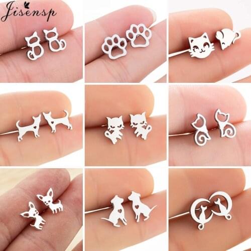Mutiple Cartoon Animal Earrings for Women Girls Small Stainless Steel Chihuahua Dog Cat Paw Earing 2021 Fashion Children Studs