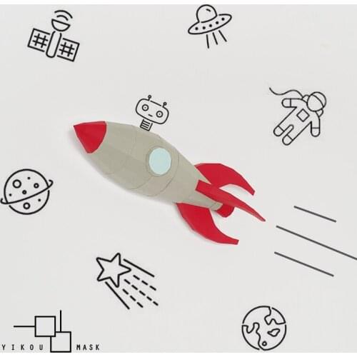 INS nordic rocket wall decoration tabletop childrens room punk steam wind paper model diy material package kids room decoration