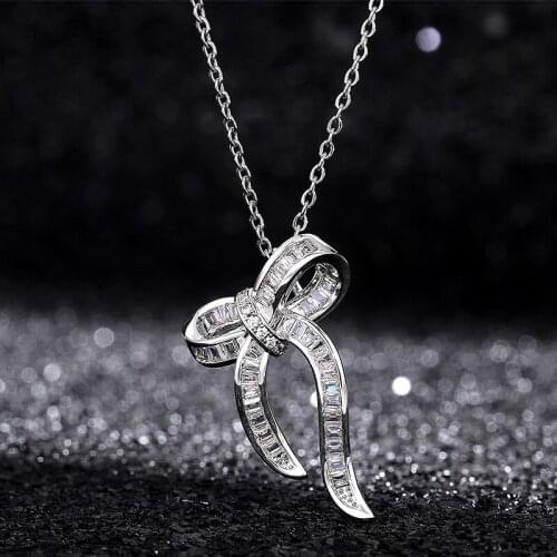 YOUHAOCC New Small Fresh Jewelry Exquisite Zircon Bow Knot Necklace Fashion Ladies Pendant Jewelry Casual Ladies Accessories