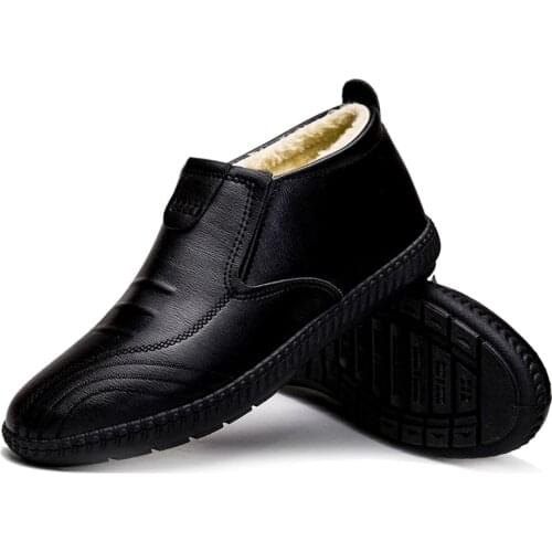 Plush Velvet Peas Shoes Leather Men Winter Warm Shoes Sweing Home Slippers Male Plush Indoor Slipper 2020 Fashion Man Loafers