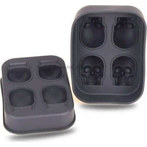 By dhl 200pcs high quality Skull Shape 3D Ice Cube Mold Maker Bar Party Silicone Trays Chocolate Mold Gift Ice Cream Tools
