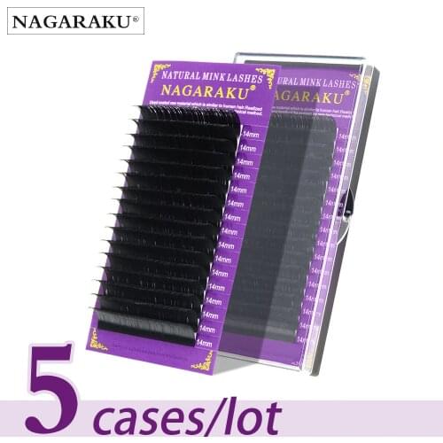 NAGARAKU 5 Cases Lot Eyelash Extension Makeup 3D Synthetic Mink Individual Eyelash16 Rows High Quality Cilios False Eyelashes