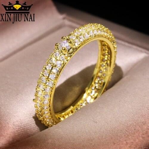 Three colors Luxury Womens Crystal Bridal Diamond-studded Gold Color Wedding Ring Promise Love Women silver 925 jewelry