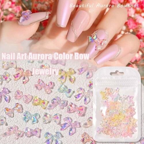 10/30/50Pcs Aurora Nail Rhinestones Resin Nail Art Decoration Colorful Semi Transparent Bow Crystal Manicure Accessoires