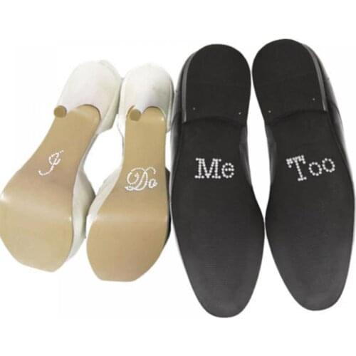 Wedding Favors and Gifts 2pcs/Set (I Do/Me Too) Bridal Groom Shoe Stickers White Clear Rhinestone Bride To Be Wedding Decoration