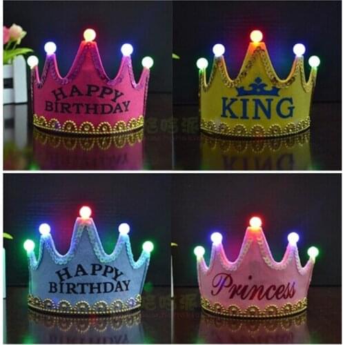 Happy Birthday Glowing Crown Hat Child Adult Party Hat Double Thicker Layer Birthday Party Supplies