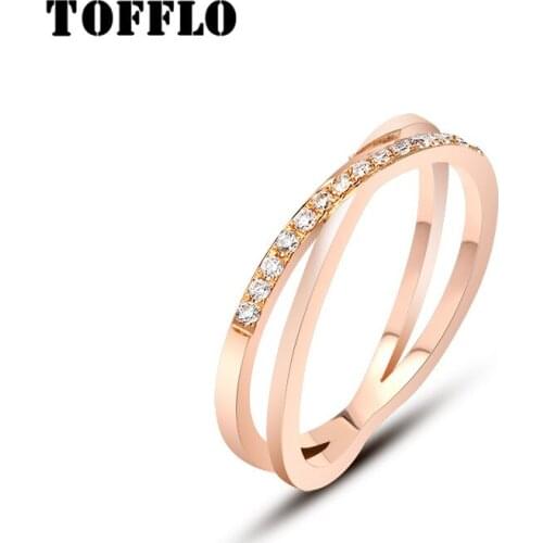 TOFFLO Stainless Steel Jewelry Multi Zircon Heavy Industry Set Zircon Dislocation X Ring Handmade Womens Fashion Ring BSA159