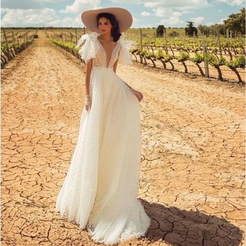 A-line Wedding Dress Backless Wedding Dresses Elegant Bride Gowns Classic White Point Long Dress Abito Da Sposa Vestido De Noiva