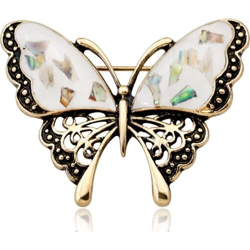 Vintage Design Enamel Shell Alloy Butterfly Pin Brooch Pearl brooch fashion ornament jewelry accessory