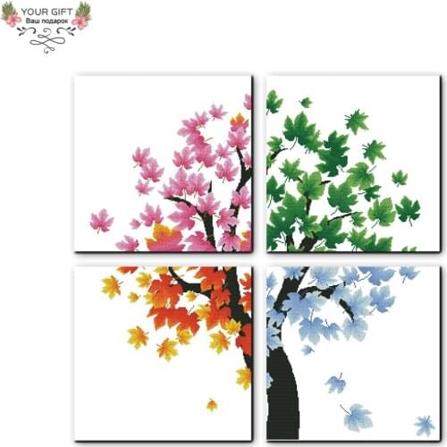 Joy Sunday H227 Free Shipping 14CT 11CT Counted Home Decoration The Four Seasons Of Life Tree Embroidery Cross Stitch