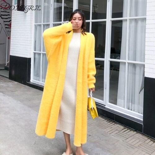 Autumn Winter Women Soft Cashmere Mink Long Sweater Fashion Loose Casual Oversized Cardigan Thick Warm Jacket Wool Knitted Coats