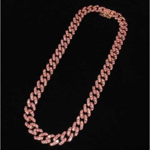 Womens Fashion Iced Out Hip Hop Necklace Miami Cuban Chain Inlaid Rhinestone CZ Zircon Bling Rapper Men Jewelry