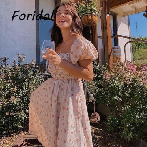 Foridol floral long summer dress women casual beach dress maxi boho dress vintage retro ruffle dress female 2020