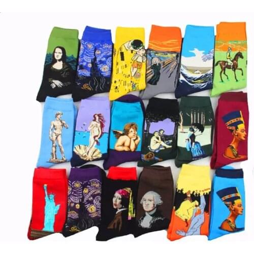 1 pair Hot Sale Sock Classic Autumn Winter Retro Women Personality Art Van Gogh Mural World Famous Painting Female Sock Oil Sock