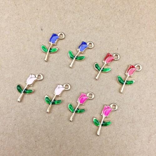 10pcs 10x19mm enamel rose flower charm for jewelry making and crafting fashion earring charms zinc alloy flower charms