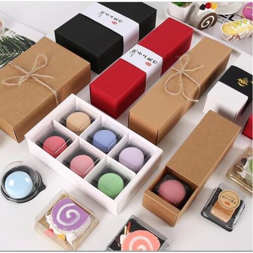 10pcs 2/4/6 Holds Cupcake Paper Box Kraft Red Egg yolk Candy Packaging Box DIY Mooncake Gift Food Storage Box