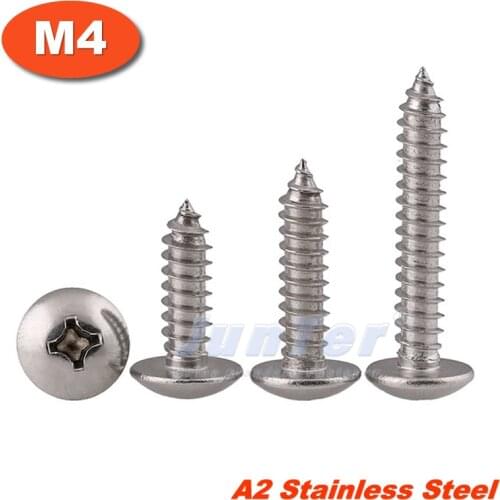 100pcs/lot M4(4mm) A2 Stainless Steel Phillips Truss Head (Cross Recessed Mushroom Head) Self Tapping Screws