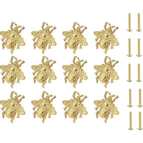 12PCS Bee Handles Brass Gold Knobs for Cabinets for Kitchen Cupboard Bedroom Dressing Table Furniture Door(with Screws)