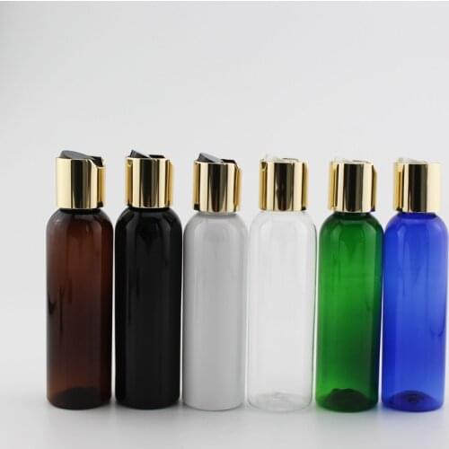 120ml 40pcs Empty Black Liquid Soap Lotion Cosmetic Bottle Containers Gold Aluminum Disc Top Cap,Metal Cap Lotion Bottles 4oz