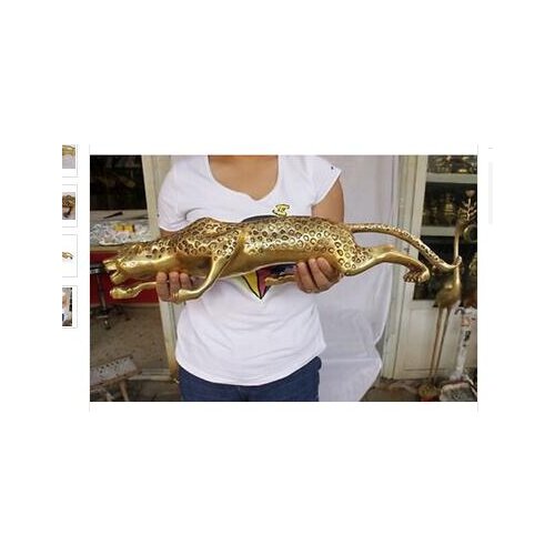 13" Huge brass Collect Leopard Panther Cheetah Run Statue copper statue decoration brass factory outlets