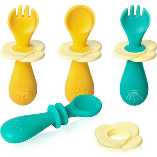 2 Sets Baby Utensils Soft Spoon Fork For Toddlers with Travel case Silicone Utensils for Self Feeding Kids Children Tableware