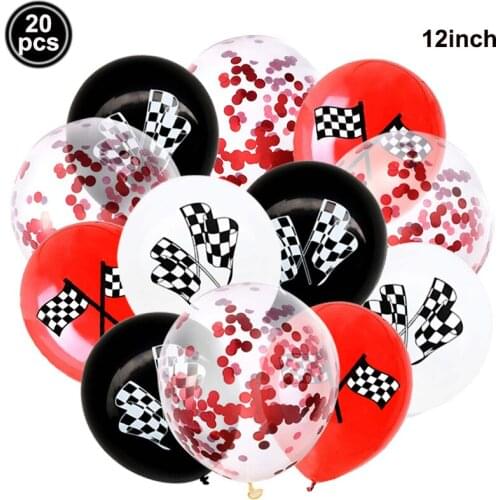 20pcs Racing Car latex balloons Black And White Flag Ballons For Kids Boy Car Birthday Party Decorations Checkered Race Baloon