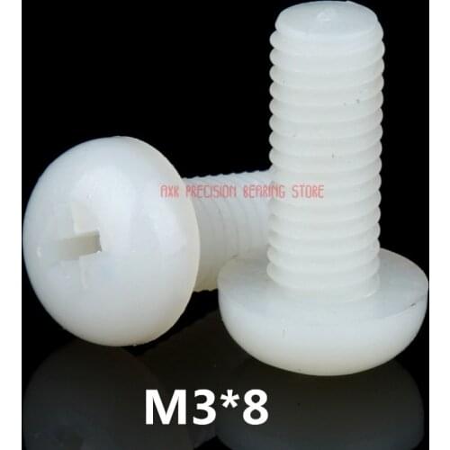 2021 Drywall Parafuso M3x8 Din7985 Nylon Pan White Plastic 100pcs M3*8 Head Phillips Screw Cross Recessed Raised Cheese Screws