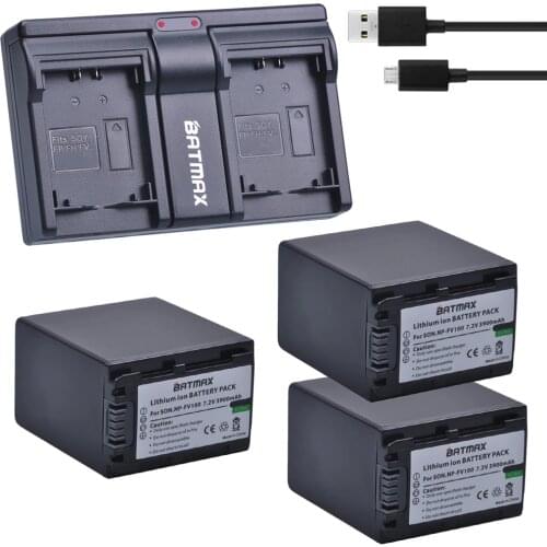 3Pcs 3900mAh NP-FV100 NP FV100 NPFV100 Li-ion Camera Batteries + USB Dual Charger for Sony NP-FV30 NP-FV50 NP-FV70 SX83E SX63E