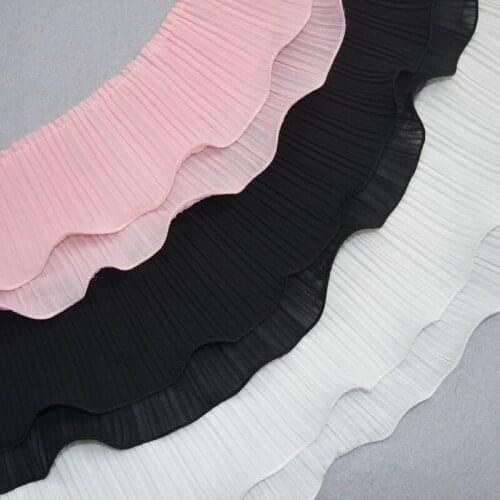 3 Yard/Lot Double layer lace fabric width 12CM Chiffon Lace trim fold wavy dress DIY skirts accessories