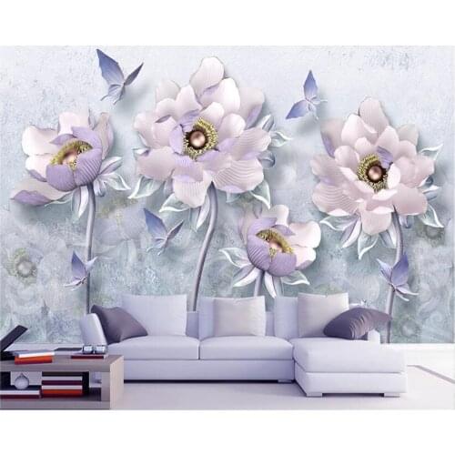 Beibehang 3D three-dimensional silk cloth papel de parede 3d wallpaper embossed peony flower Vintage European jewelry background