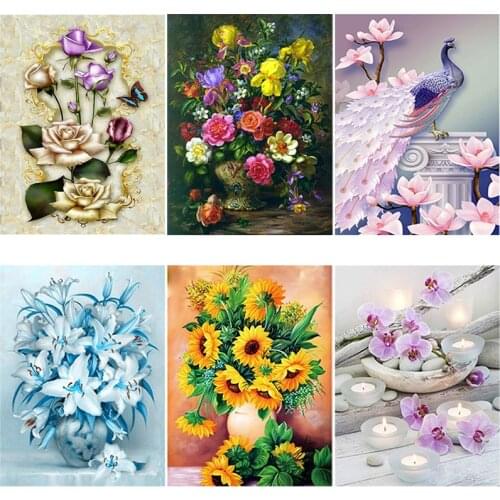 DIY 5D Diamond Painting Flower Diamond Embroidery Landscape Cross Stitch Mosaic Full Round Drill Rhinestones Art Wall Home Decor