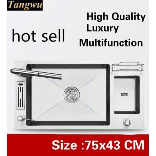 Free shipping Apartment kitchen manual sink single trough multifunction wash vegetables 304 stainless steel hot sell 750x430 MM