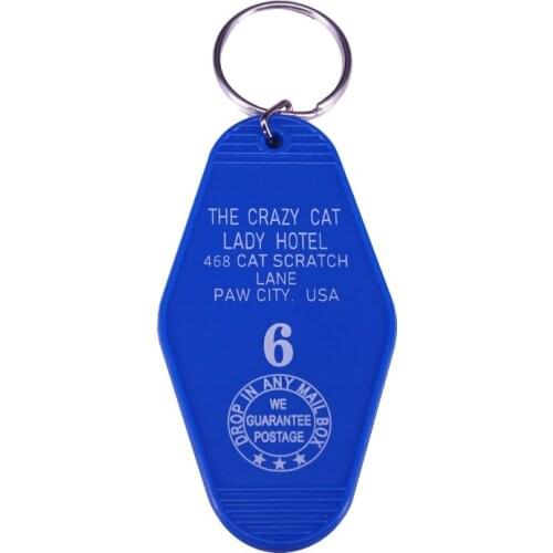 The Crazy Cat Lady Hotel #6 Inspired Key Tag Blue White