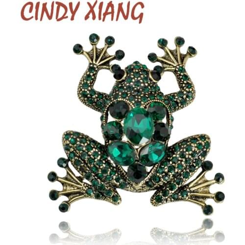 CINDY XIANG Crystal Frog Brooches for Women Green Color Animal Brooch Pin Luxury Vintage Jewelry Coat Accessories Bijouterie