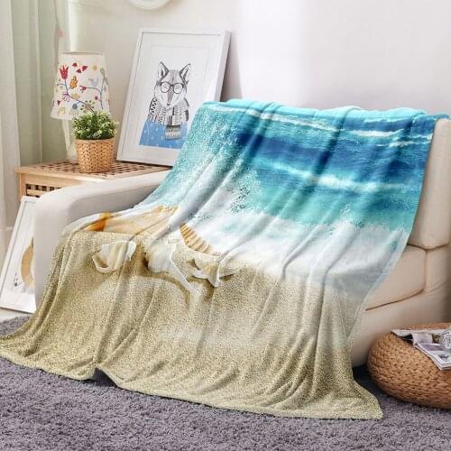 Baby Adult Soft Tropical Beach Landscape Print Flannel Blanket Comfortable Breathable Material for Sofa Bedroom Bed