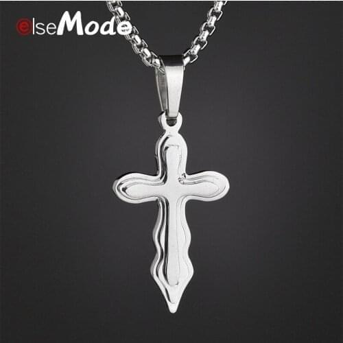 ELSEMODE Tiny Multilayer Cross Jesus Necklace Titanium Stainless Steel Christian Pendants Necklaces Women Men Jewelry