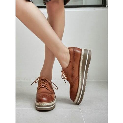 EshtonShero Spring Women Shoes Loafers Leisure Women Genuine Leather Shoes Moccasins Lace Up Retro Round Toe Loafers Black Flats