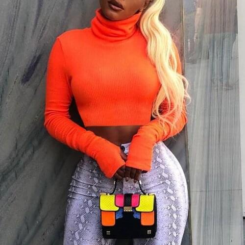 Fluorescent Green Yellow Turtleneck Knitted Sweater Women Autumn Winter Casual Long Sleeve Ribbed Sweater Streetwear Pullovers