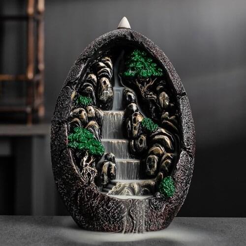1PCS Alpine Flowing Water Backflow Incense Burner Resin Incense Frame Waterfall Incense Burner Christmas Gift Room Decoration