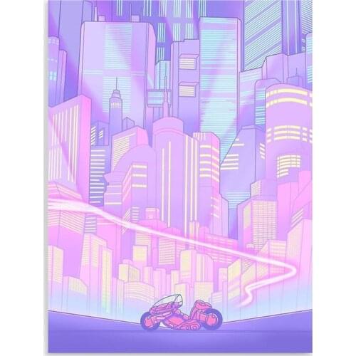 HD Printed City Night Scenery Poster Wall Art Tall Building Canvas Painting Home Decor Bedroom Modular Motorcycle Pictures Frame