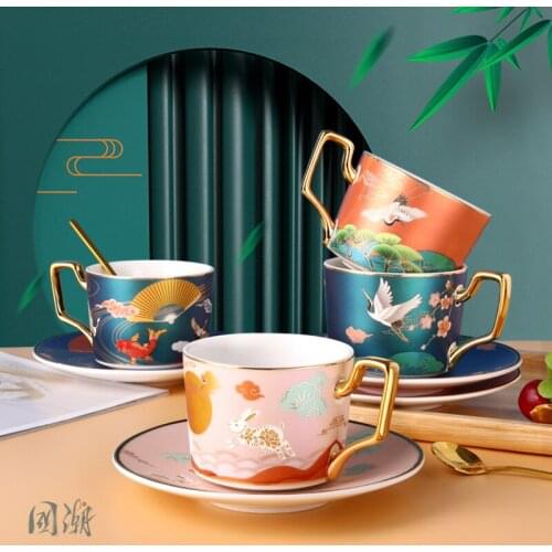 Chinese National Tide Coffee Cup Small Luxury Latte Ceramic Cups And Saucer Set Exquisite Home Afternoon Tea Gift Customization