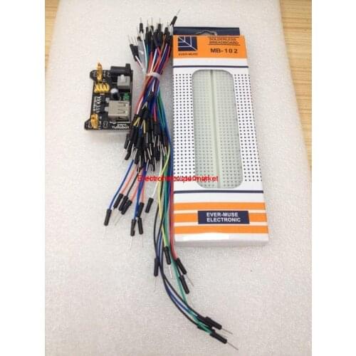 Bread board kit =3.3V/5V MB102 Breadboard power module+MB-102 830 points Solderless Prototype +65 Flexible jumper wires
