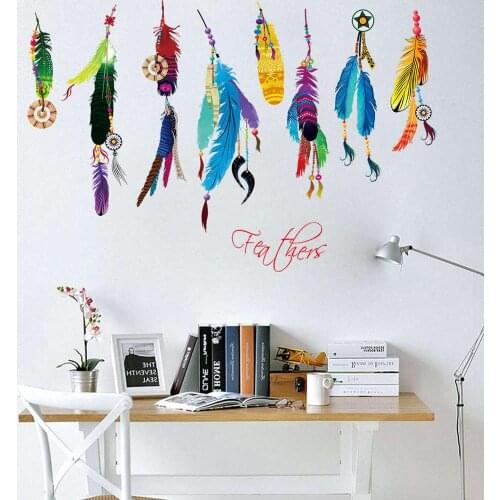 1PC Creative Colorful Feather Wall Sticker For Bedroom Dining Room Living Room Wall Decals Home Decor Beatiful Art Mural 50*70cm
