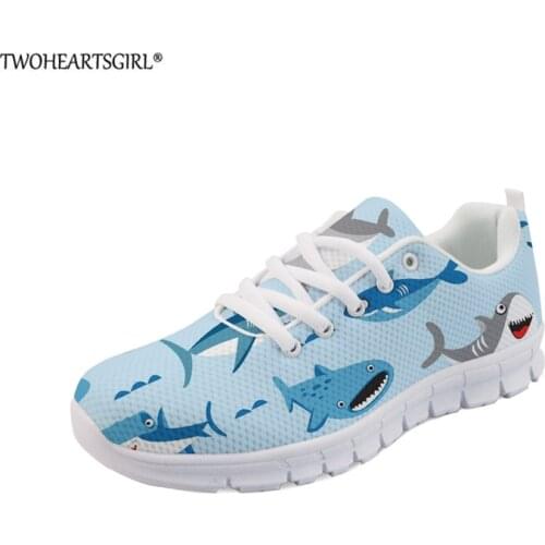 Cute Shark Pattern Women Casual Sneakers Nursing Comfortable Mesh Flats Shoes for Female Girls Lace Up Zapatillas mujer