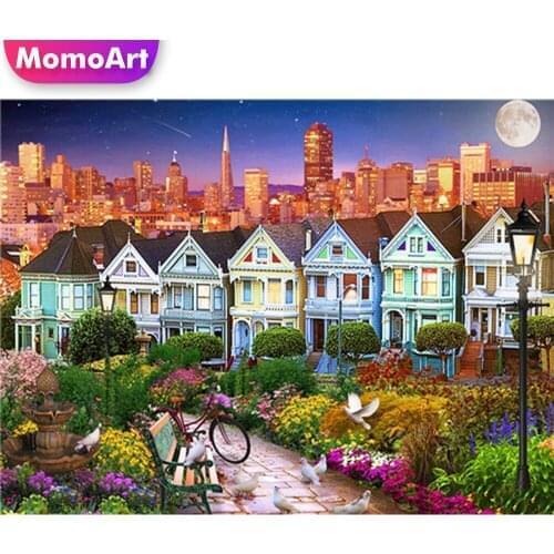 MomoArt DIY Diamond Mosaic City Landscape Picture Rhinestone Diamond Embroidery Needlework Painting Cross Stitch Decor For Home
