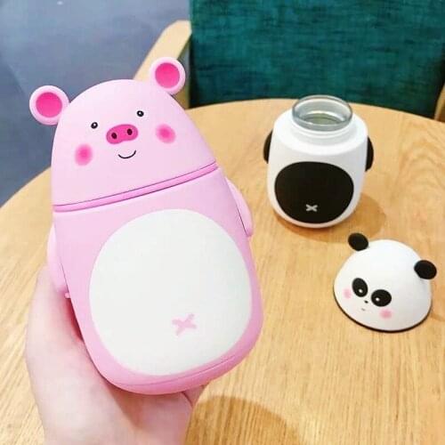 Cartoon Animal Glass Water Bottle Kids Creative Personality Portable Mug Cute Pig Panda Mouse Tiger Drinking Cup Drinkware 300ml