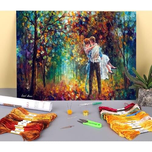 The Moment Love Printed Water-Soluble Canvas 11CT Cross-Stitch Patterns DIY Embroidery DMC Threads Knitting Craft Design