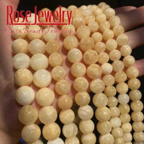 Natural Stone Yellow Cloud Jades Beads Round Loose Beads For Jewelry Making DIY Charms Bracelet Accessories 15"Inches 4mm - 12mm
