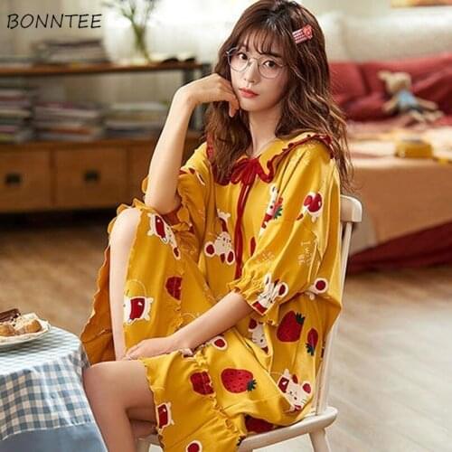 Nightgowns Women Home Wear Nighty Trendy Fresh Summer Sleepshirts Print Kawaii BF Loose Leisure Sweet Teenagers Short Sleeve 3XL