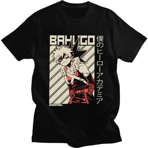 Novelty Mens Boku No Hero Academia Tshirt Short Sleeved Pure Cotton Tee O-neck Leisure Anime Manga Katsuki Bakugo T-shirt Merch